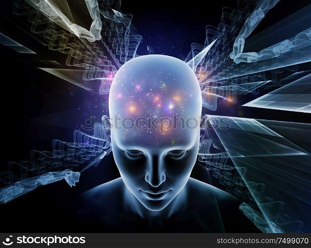 Energy of Thought series. Human head and abstract fractal structures composition to illustrate workings of human mind.