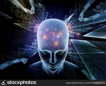 Energy of Thought series. Human head and abstract fractal structures composition to illustrate workings of human mind.