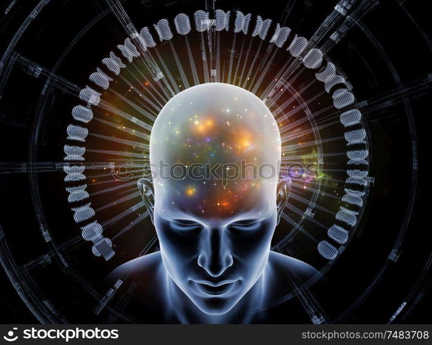 Energy of Thought series. Human head emitting abstract fractal structure to illustrate workings of human mind.
