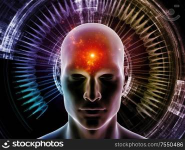 Energy of Thought series. Human head emitting abstract fractal structure to illustrate workings of human mind.