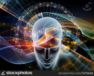 Energy of Thought series. Human head surrounded by abstract fractal structure to illustrate workings of human mind.