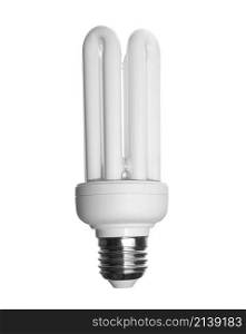 Energy saving light bulb isolated on white background. Energy saving compact fluorescent light bulb isolated