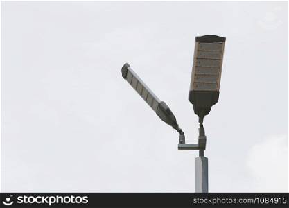 Energy saving of Solar LED light pole isolated on white background and have clipping paths.