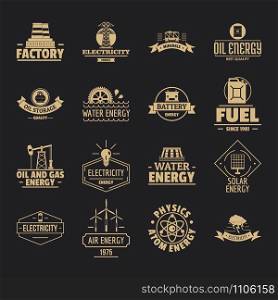 Energy sources logo icons set. Simple illustration of 16 energy sources logo vector icons for web. Energy sources logo icons set, simple style