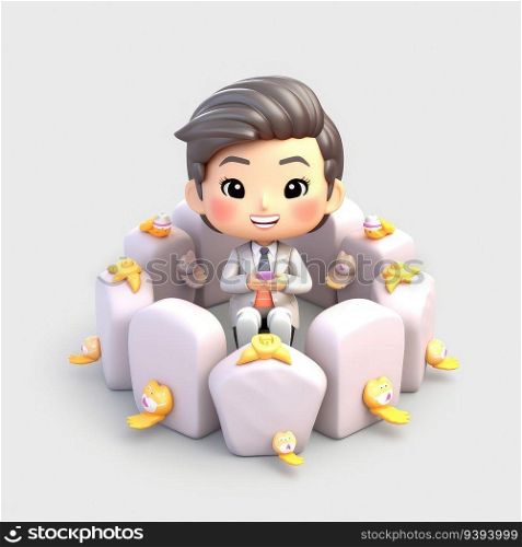 Engaging Business Presentation Cute Character Businessman Captivating the Audience. isolate white background. for print, website, poster, banner, logo, celebration