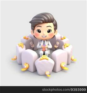 Engaging Business Presentation Cute Character Businessman Captivating the Audience. isolate white background. for print, website, poster, banner, logo, celebration