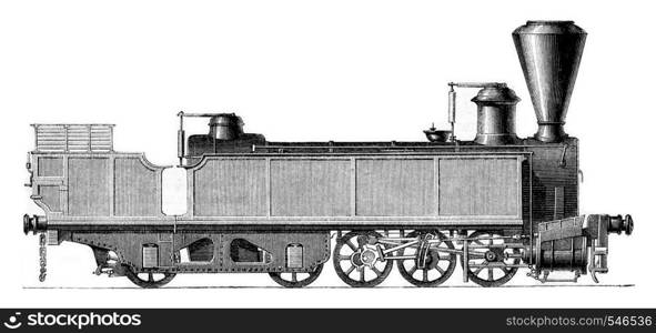 Engerth locomotive, vintage engraved illustration. Magasin Pittoresque 1861.