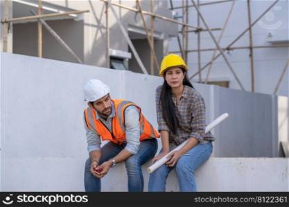 Engineer and architect are stressed at construction site,He is having problems in work,Engineering concept.