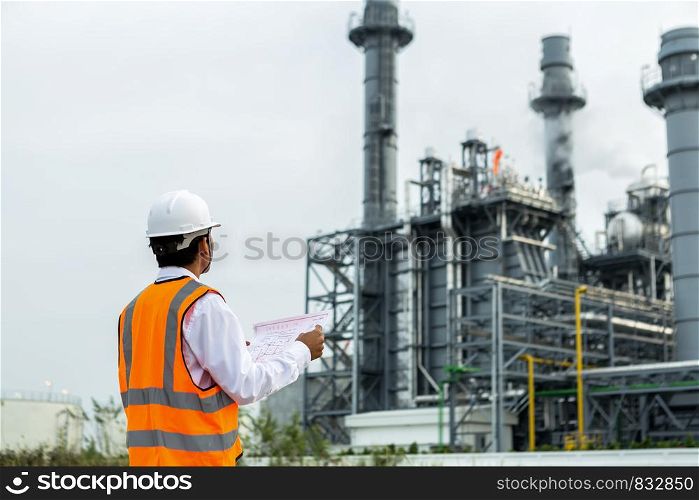 Engineer is checking plant around Gas turbine electrical power plant