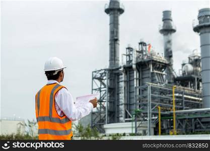 Engineer is checking plant around Gas turbine electrical power plant