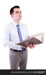 Engineer reading plan, isolated over white background