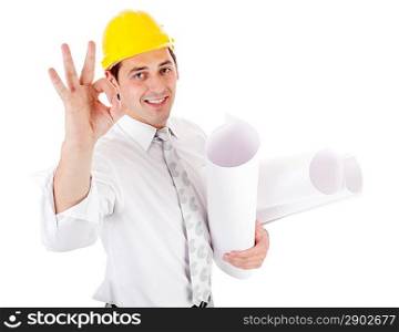 engineer showing ok sign/ Focused on hand