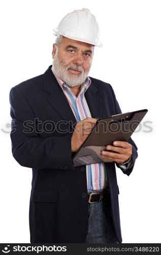 Engineer taking notes a over white background