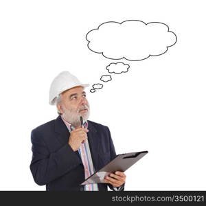 Engineer taking notes a over white background