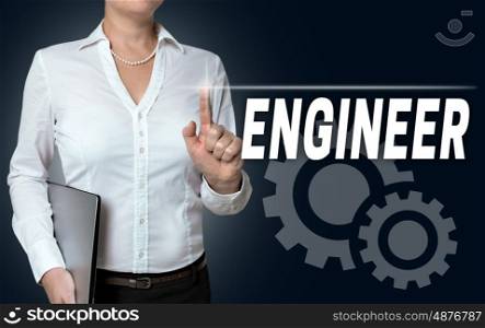 engineer touchscreen is served by businesswoman. engineer touchscreen is served by businesswoman.