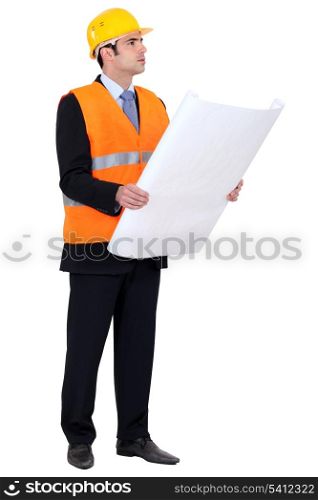 Engineer verifying a drawing