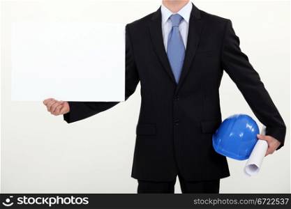 Engineer with a board left blank for your message