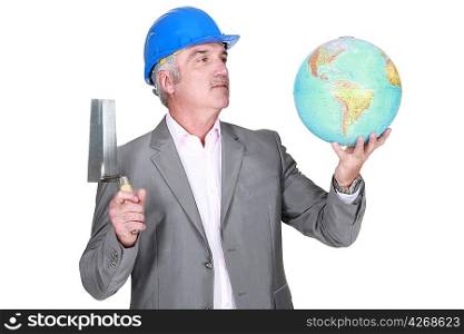Engineer with a globe