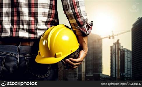 engineer with yellow helmet on building construction site background, Engineer concept