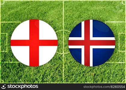 England vs Iceland icons at green background. England vs Iceland