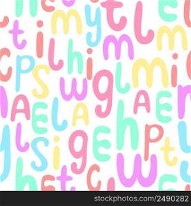 English alphabet seamless pattern. Background colorful letters vector illustration. Kid abc model. Template for fabric, packaging and design for children of things and objects. English alphabet seamless pattern