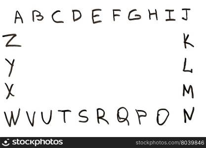 English alphabet written by marker of on a white board, and a place for an inscription