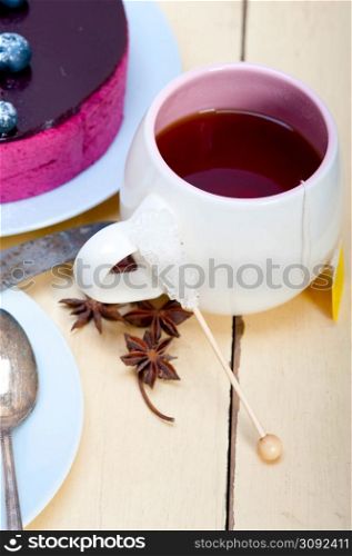 english black tea and berries dessert close up