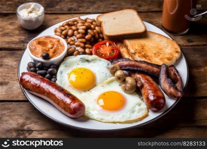 English breakfast food. Egg plate cooked. Generate Ai. English breakfast food. Generate Ai
