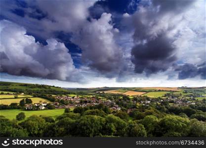 English countryside view over Cerne abbas village