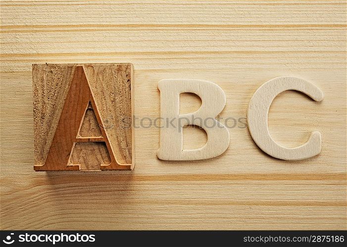 English letters on wooden background