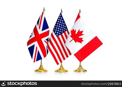 English speaking countries flags isolated on white