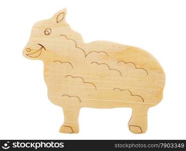 engraving wooden sheep toy made of plywood, studio shot, isolated