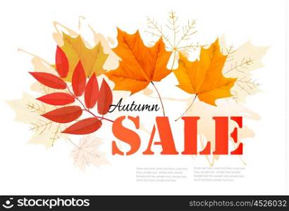 Enjoy Autumn Sales banner with autumn leaves. Vector.