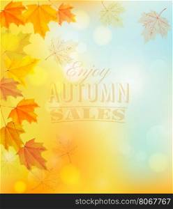 Enjoy Autumn Sales Banner with Colorful Leaves. Vector.