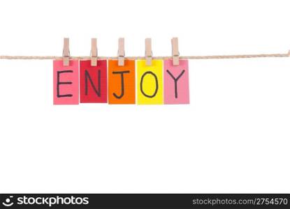 Enjoy, Wooden peg and colorful words series on rope