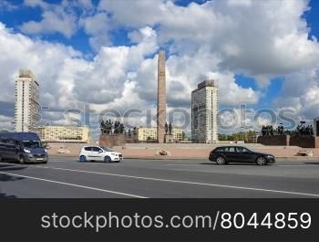 Ensemble of the Victory square in Saint Petersburg, Russia. Sunny day