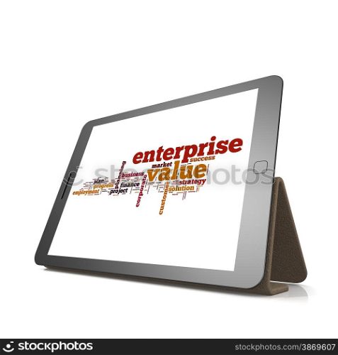 Enterprise value word cloud on tablet image with hi-res rendered artwork that could be used for any graphic design.. Enterprise value word cloud on tablet