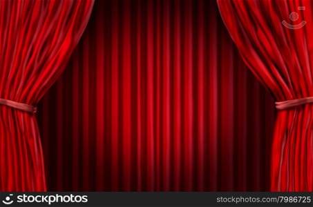 Entertainment curtains background for movie performances at a theater stage or for an important announcement and presentation with red velvet drapes or curtains as a marketing advertising and promotion design element with copy space.