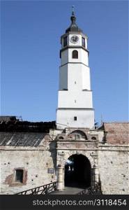 Entrance and clock tower of Beograd fortress in Serbia