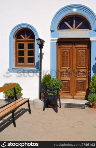 entrance detail of a greek church in Pserimos island