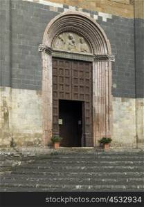 Entrance door to the Orvieto Cathedral, Orvieto, Terni Province, Umbria, Italy