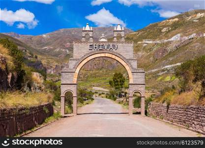 Entrance gate of Chivay city, southern Peru
