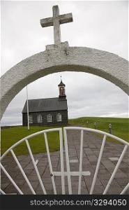 Entrance gate to a Christian church in Iceland