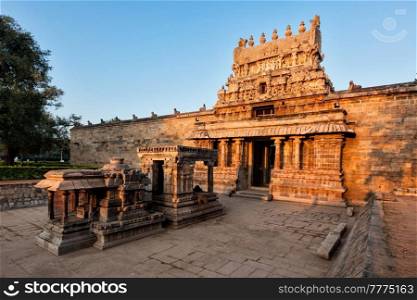 Entrance gopura (tower) of Airavatesvara Temple, Darasuram, Tamil Nadu, India. One of Great Living Chola Temples - UNESCO World Heritage Site.. Entrance gopura (tower) of Airavatesvara Temple, Darasuram
