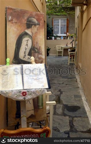 Entrance of a Cretan inn to an alley of the city of rethymnon.