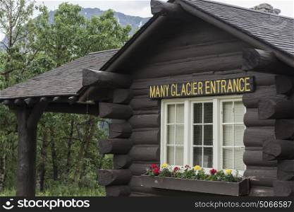 Entrance of a hotel, Many Glacier Hotel, Glacier National Park, Glacier County, Montana, USA
