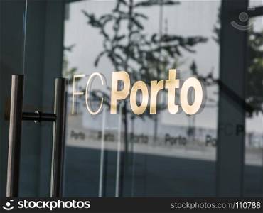 Entrance of Porto Football Club Main Offices at Do Dragao Stadium: Glass Doors. Entrance of Porto Football Club Main Offices at Do Dragao Stadiu
