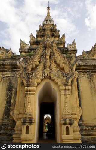 Entrance of temple in monastery Maha Aung Mye Boz Zan, Inwa, Mandalay, Myanmar