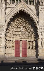 Entrance of the cathedral of Amiens, Picardy, France
