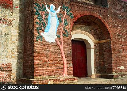 Entrance to Santa Maria Church - UNESCO World Heritage Site in Santa Maria city, Luzon island, Philippines